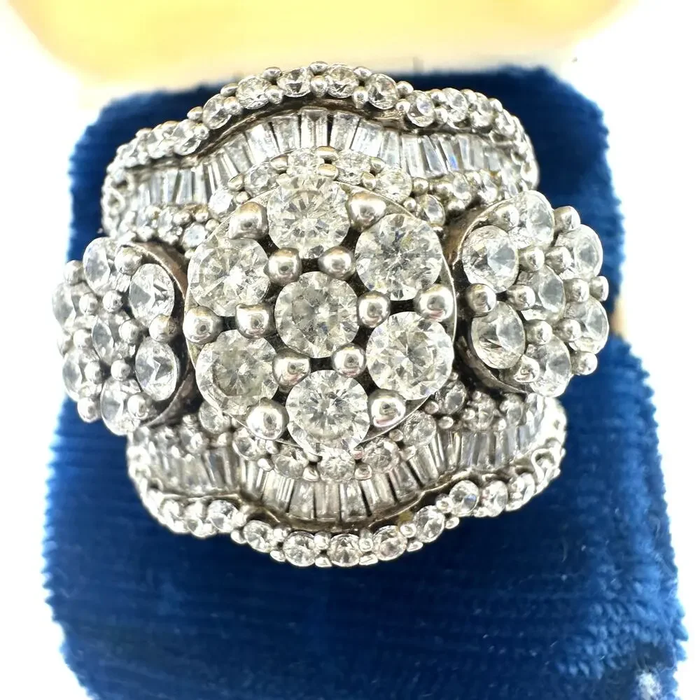 SJD 925 sterling silver gold vermeil cubic zirconia cocktail cluster ring size 7